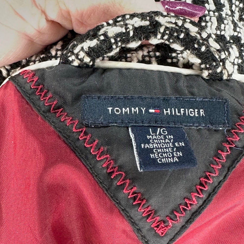 Tommy Hilfiger Womens Double Breasted Plaid Tweed Blazer Jacket Red Lining L - Picture 4 of 6